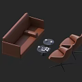 Modern Brown Sofa Coffee Table Set With Armchairs And Tabletop Items 3d model