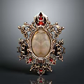 Ornate Daily Living Accessory With Golden Intricate Carvings And Oval Light Colored Gemstone