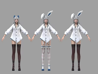 Three Women With Rabbit Ears Wearing White Coats And Different Socks 3D Characters 3d model