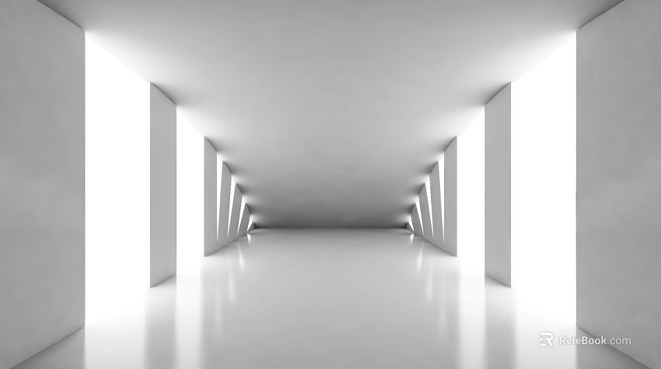 Commercial Equipment For Bright Spacious Corridors With Symmetrical White Pillars Smooth Floors And Lighting 3d model 