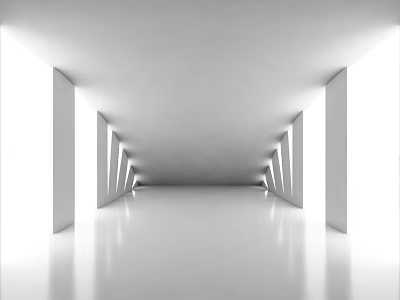 Commercial Equipment For Bright Spacious Corridors With Symmetrical White Pillars Smooth Floors And Lighting 3d model