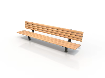 Simple Wooden Bench With Slatted Seat And Metal Support Legs 3d model