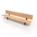 Simple Wooden Bench With Slatted Seat And Metal Support Legs