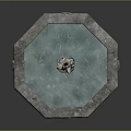 Outdoor Decorative Fountain With Octagonal Stone Base Blue Water And Sculpted Figure