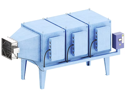 Blue Industrial Equipment With Modular Enclosures Fan Unit And Control Panel Stand 3d model