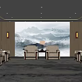 Elegant Hotel Public Lounge Featuring Comfortable Sofas Coffee Tables And Artistic Wall Decor 3d model