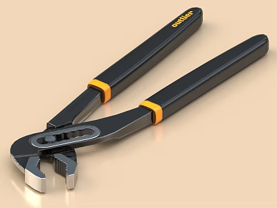 Heavy Duty Adjustable Pliers With Black Handles And Yellow Accents 3d model