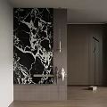 Luxury Modern Entryway Hallway With Black Marble Wall Wooden Bench And Pendant Light