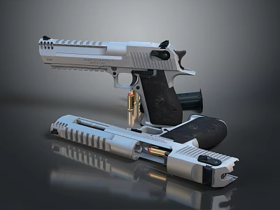 Silver Pistol Weapon With Black Grip Magazine And Bullets Design 3d model Silver Pistol Weapon With Black Grip Magazine And Bullets Design 3d model
