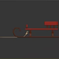 Red Wooden Sled Design With Curved Handles And Rope Attachment