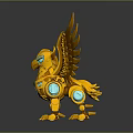 Golden Eagle Shaped Mechanical Figurine With Spread Wings Glowing Eyes And Gemstone Details
