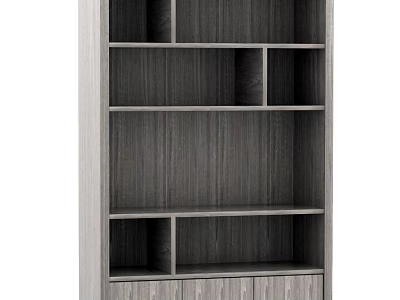 Modern Wooden Bookcase Interior Design Featuring Multiple Shelves And Bottom Drawers 3d model