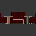 Red Leather Sofa and Armchairs with Wooden Coffee Table Furniture Set