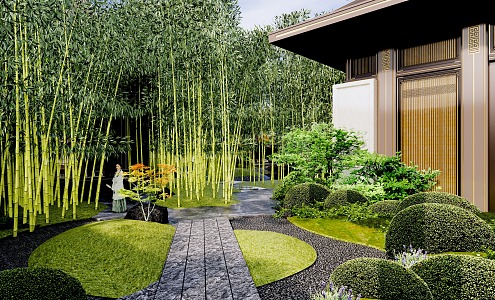 Japanese-style Courtyard Zen Landscape Dry Landscape Courtyard Landscape Bamboo Forest Micro-terrain Tingbu Waterscape 3d model