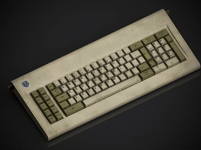 Vintage Computer Keyboard With Classic Design And Old Style Beige Green Keys 3d model