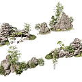 Natural Looking Rockery Stones With Green Plants And Small Trees In Garden