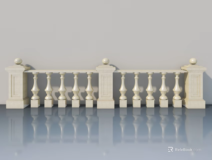 Elegant Hinged Door Design With White Balustrade And Spherical Finials 3d model 