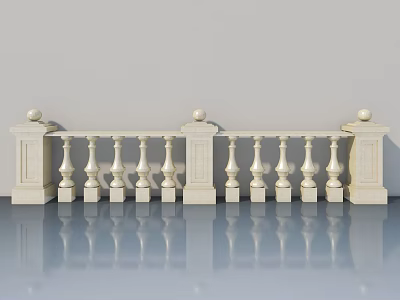 Elegant Hinged Door Design With White Balustrade And Spherical Finials 3d model