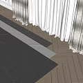 Soft Woven Square Rug in Gray and White Stripes on Herringbone Wooden Floor with Curtains