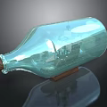 Transparent Glass Bottle With Miniature Water Vessel And City Model On Wooden Base