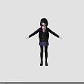 Anime Girl Character in School Uniform with Long Black Hair Purple Skirt and Arms Outstretched