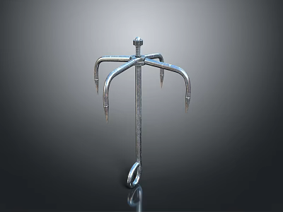 Fish Catching Metal Trident Tool With Sharp Prongs And Ring Handle 3d model