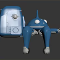 Detailed Futuristic Blue Robotic Creature With Mechanical Legs And Red Lights