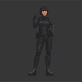 Confident Female Character In Black Tight Combat Suit With Helmet On Dark Background
