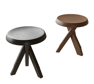 Modern Solid Wood Stool Round Stool 3d model