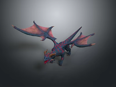Vibrant Blue and Pink Dragon Character in Game Movie with Large Wings and Scales 3d model
