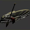 Traditional Decorative Weapon With Golden Shaft Red Tassel And Circular Metal Guard Design