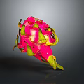 Vibrant Pink Dragon Fruit With Fresh Flesh And Green Leafy Tips On Dark Background
