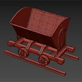 Vintage Rusty Mine Cart With Metal Wheels On Wooden Tracks