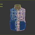 Blue and Yellow Plaid Vest With Round Dots Stand Collar Front Button And Side Pockets 3d model