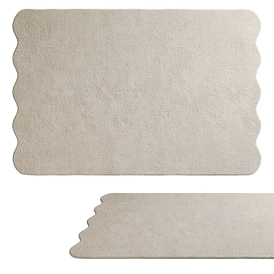 Modern Stylish Shaped Rug With Scalloped Edges Soft Beige Texture For Living Room 3d model
