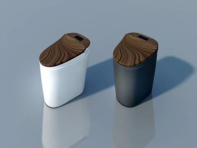 Modern Flat Door Trash Bins in White and Black with Wooden Top Design 3d model