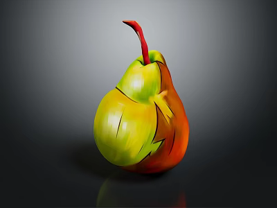 Artistic Pear with Green and Orange Gradient and Creative Carving Design Details 3d model