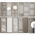 Traditional Chinese Style Partition Screens With Various Carved Patterns And Circular Elements 3d model