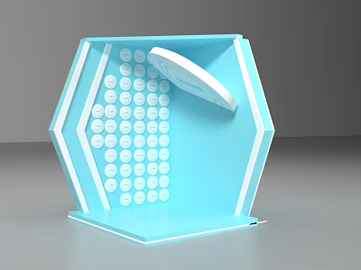 Blue Hexagonal Display Structure With Open Lid And Circular Icons 3d model