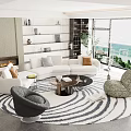 Modern Curved Upholstered Sofa And Coffee Table Set For Bright Luxury Comfortable Home Living Space
