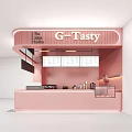 G-Tasty Milk Tea Shop With Pink Counter Digital Menu Screens And Drink Ingredients