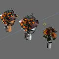 Orange Flower Bouquets With Green Leaves Wrapping Paper Ribbons And Sunflower In White Vase