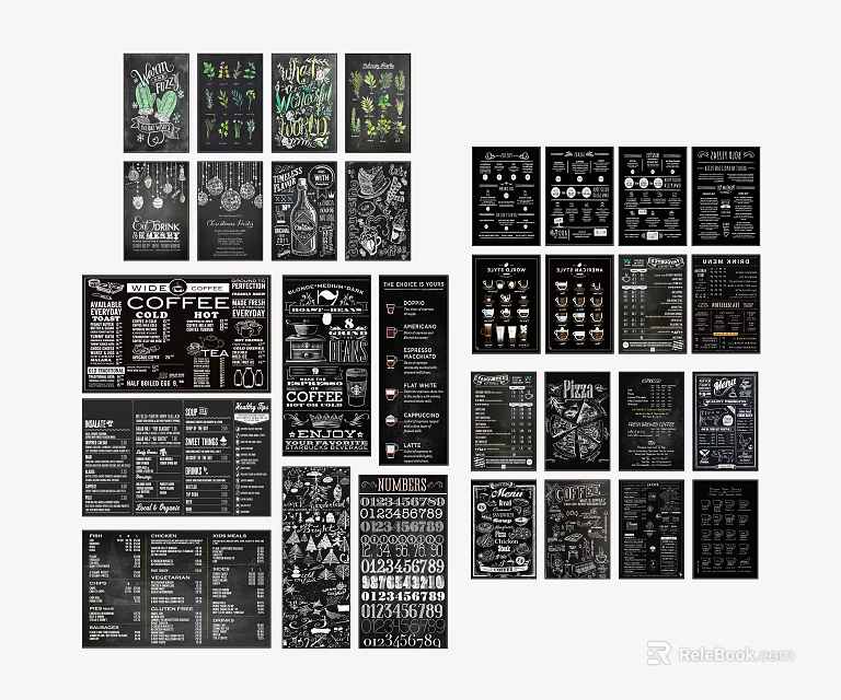 Black And White Designed Posters With Various Layouts And Typography Elements 3d model 