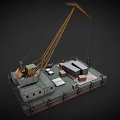 Floating Ship With Crane And Cargo On Deck