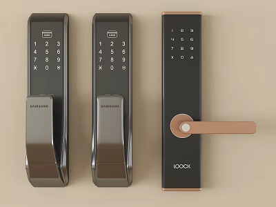 Modern Smart Door Locks Featuring Samsung Digital Keypad And Handle Design 3d model
