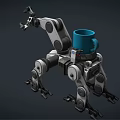 Mechanical Robot With Mechanical Arm Legs And Blue Mug On Top