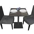 Dining Table Set With Square Rectangular Shapes And Blue Wooden Gray Chairs 3d model