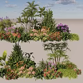 Diverse Plant Combination Featuring Tropical Leaves Colorful Blooms And Green Foliage