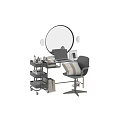 Modern Dressing Table with Round Mirror Laptop Black Chair and Cosmetics Storage Shelves