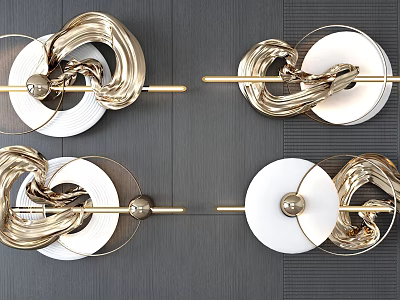 Elegant Modern Golden Metal Wall Decor Featuring Circular Design And White Accents 3d model